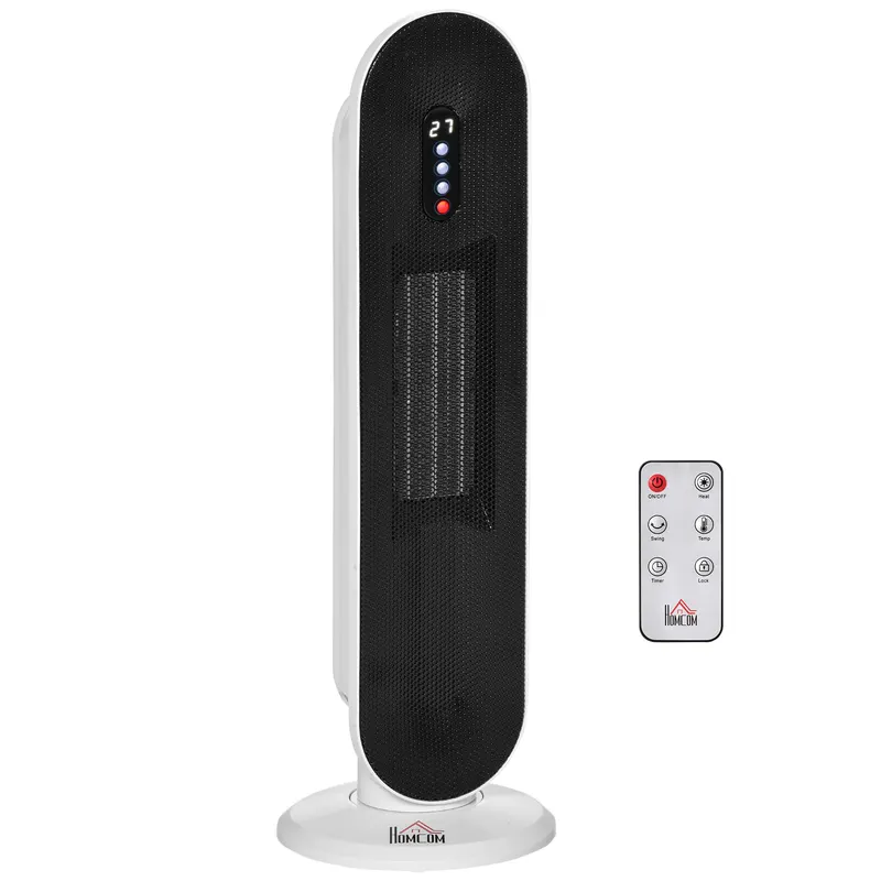 HOMCOM Mini Termoventilator Electric Oscilant cu 2 Moduri cu Telecomandă, Alb și Negru | Romania