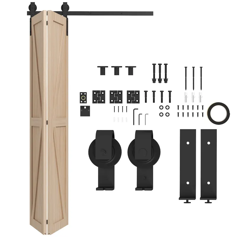 HOMCOM Set pentru Ușă Glisantă din Oțel Carbonat Negru 122x0.5x4 cm | Romania