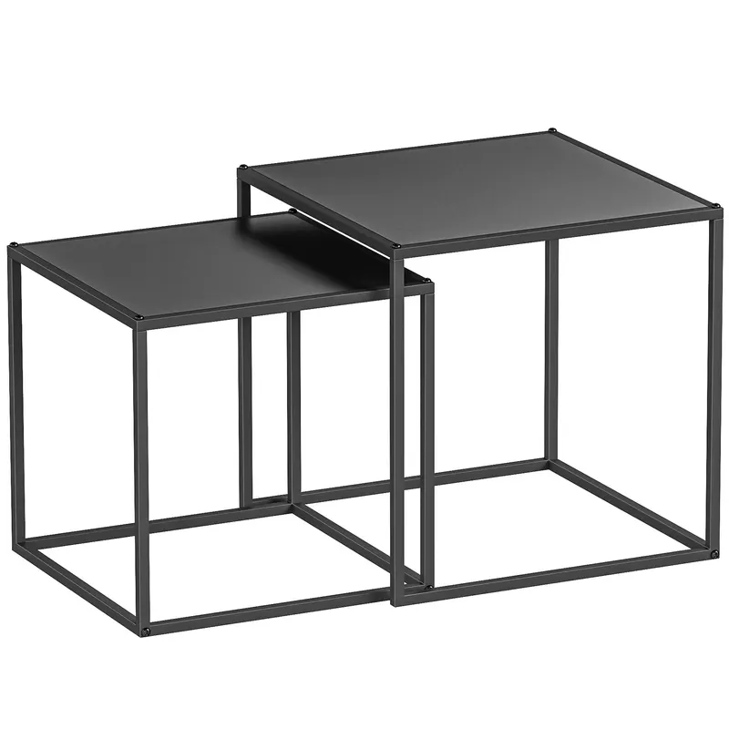 HOMCOM Set de 2 masute de cafea patrate stivuibile, masute laterale si de living din otel, alb | Romania