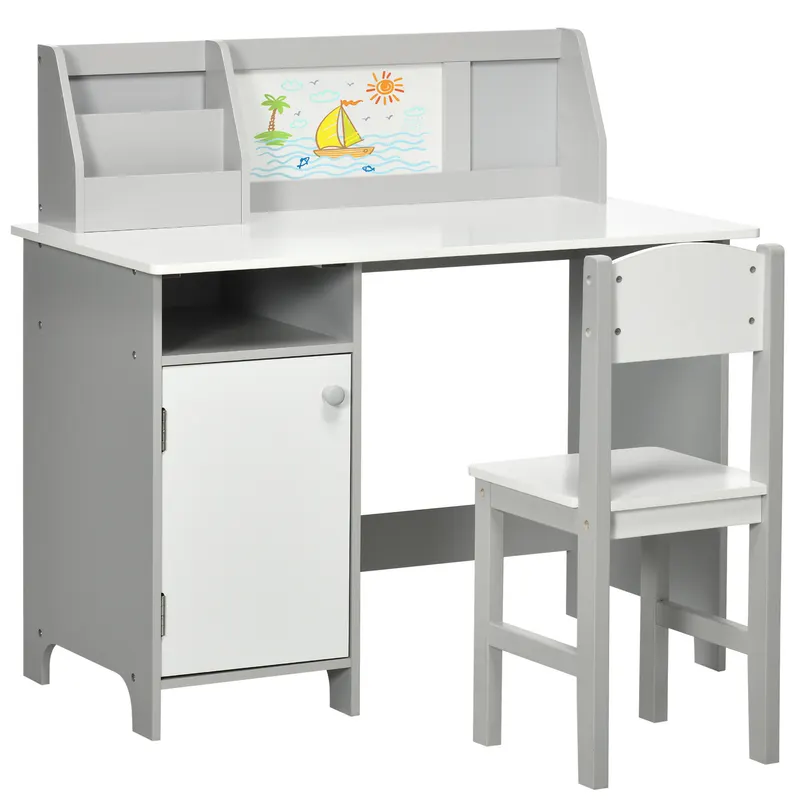 HOMCOM Set Masă și Scaune pentru Copii 5-8 Ani cu Spațiu de Depozitare, Tablă și Scaun, 90x45x85 cm, Roz | Romania