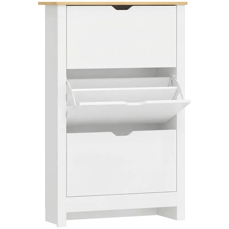 HOMCOM Dulap Slim pentru 18 Pantofi, 3 Sertare cu 2 Rafturi Reglabile Alb | Romania