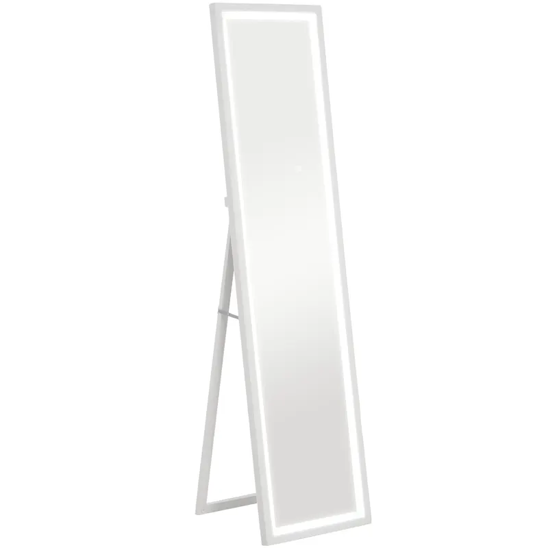 HOMCOM Oglindă Iluminată cu Lumini LED Reglabile și Buton Tactil, din Sticlă și MDF, 40x5x160 cm, Alb | Romania