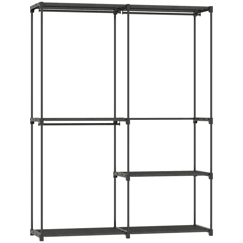 HOMCOM Dulap de Haine cu 2 Bare și 4 Rafturi, din Material Non-Țesut, Plastic și Oțel, 142x43x185 cm, Negru | Romania