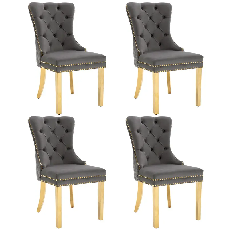 Set de 4 scaune de sufragerie tapițate în catifea, Gri | Romania