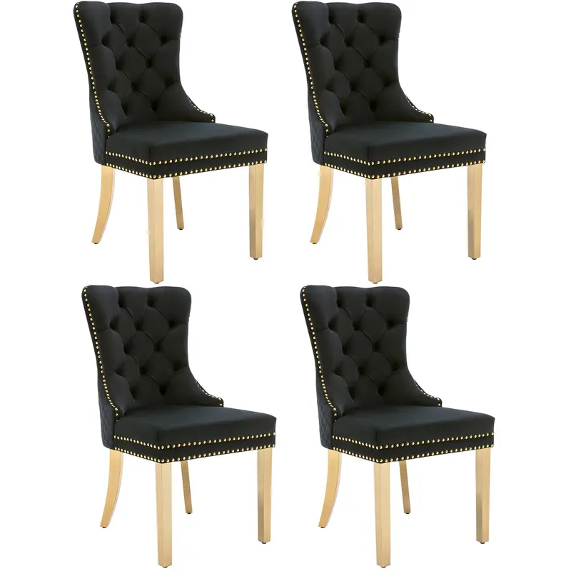 Set de 4 scaune de sufragerie tapițate în catifea, Negru | Romania