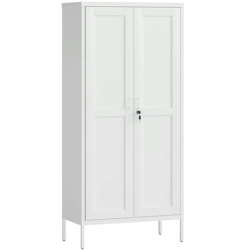 HOMCOM Dulap pentru Birou în Oțel cu 3 Rafturi Reglabile cu Serratură și 2 Chei, 80x40x175 cm, Alb | Romania