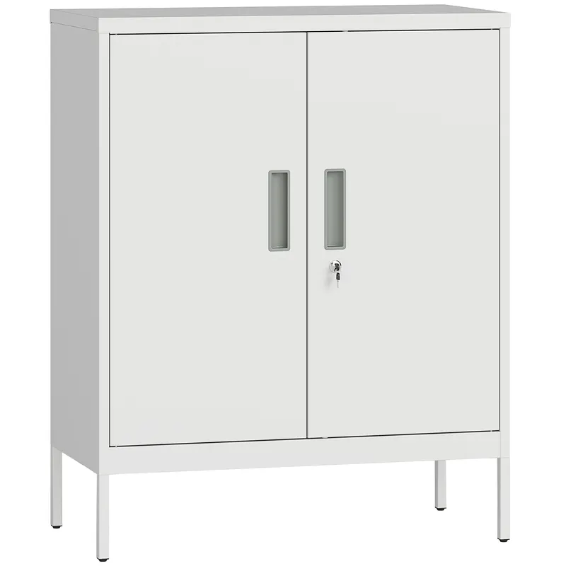 HOMCOM Dulap de Birou din Oțel cu 2 Rafturi Reglabile cu Sistem de Încuiere și 2 Chei, 80x40x100 cm, Alb | Romania