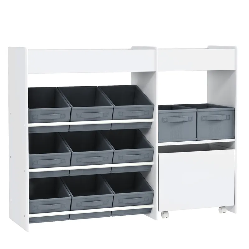 Mobilier AIYAPLAY pentru Jucării pentru Copii cu 11 Coșuri din Țesătură, Dulap și Rafturi, 105x30x80 cm, Alb | Romania