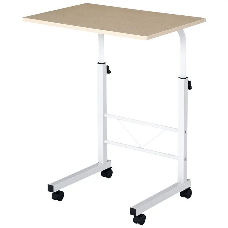HOMCOM Suport lateral reglabil pe înălțime mobilă masă de cafea cu roți frânare C-Tables Placă de lemn Oțel Metal Plastica Alb Fag 60 x 40 x 68-78 cm | Romania