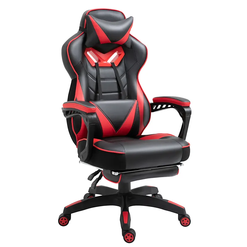 Vinsetto Fotoliu gaming Ergonomic, Fotoliu de birou confortabil cu Suport pentru picioare, Suport pentru cap și pernă lombară, Înălțime reglabilă, negru și roșu | Romania