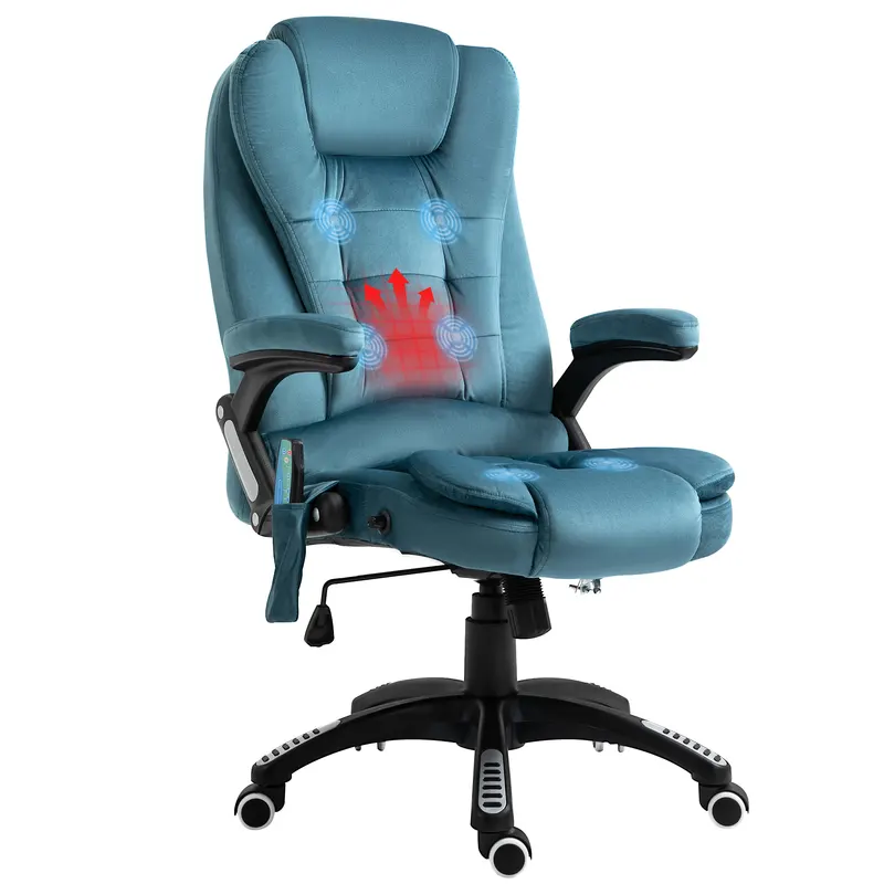 Vinsetto Fotoliu de birou cu funcție de masaj și încălzire, scaun de birou, scaun ergonomic cu înălțime reglabilă, spătar inclinabil și telecomandă cu fir, pivotant la 360° material din poliester bleu | Romania