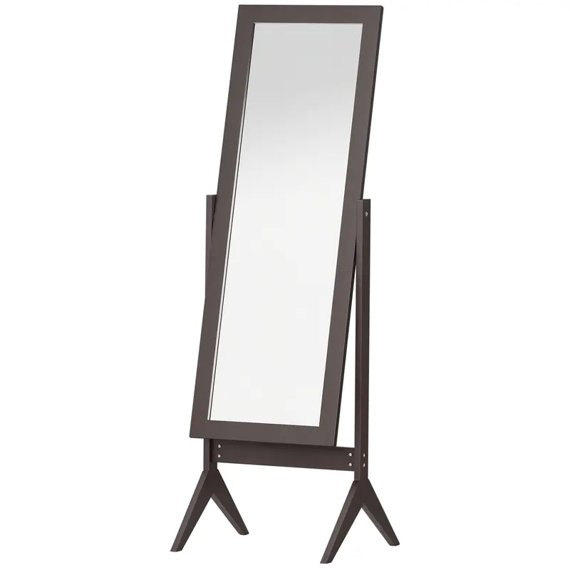 HOMCOM Oglindă pe Podea Oglindă Mare Inclinabilă pentru Dressing Camera dim. 47L x 46l x 148H cm din Lemn Maro Închis | Romania