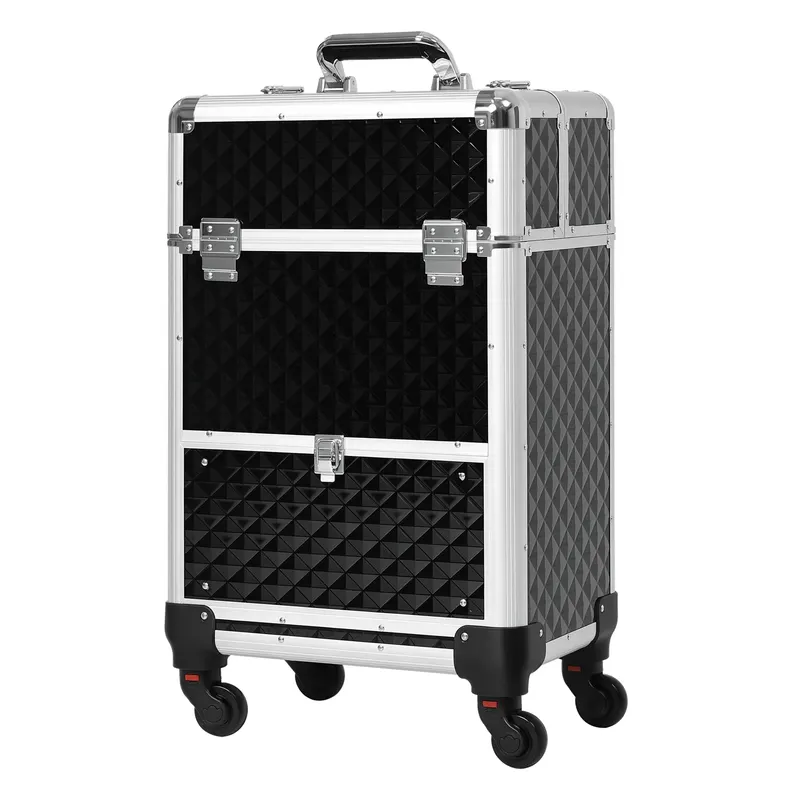 HOMCOM Valiză trolley machiaj geantă cosmetică vanity mâner telescopic reglabil 34L x 25l x 62H cm alu. negru | Romania