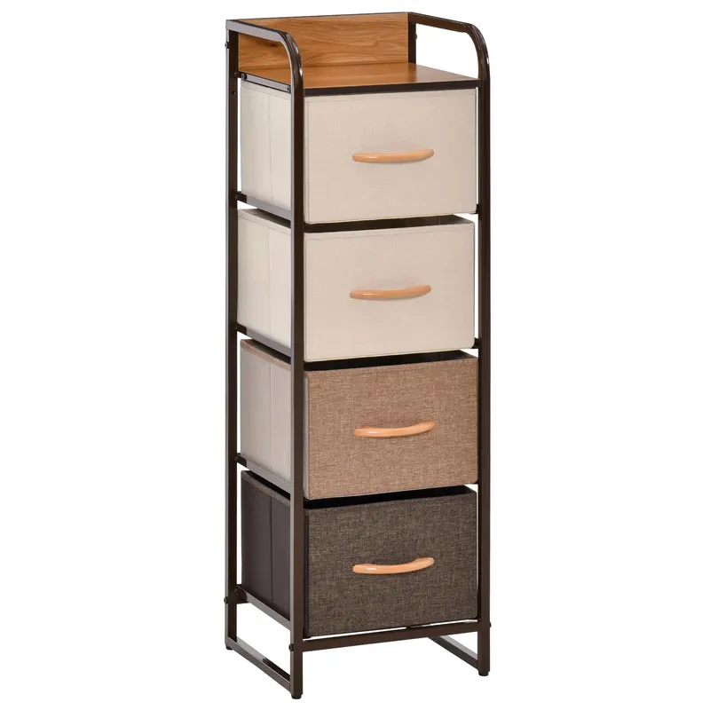 HOMCOM Comodă pentru Dormitor cu 4 Sertare Pliabile, Blat Superior din Lemn și Cadru Metalic 31x29x99 cm Multicolor | Romania