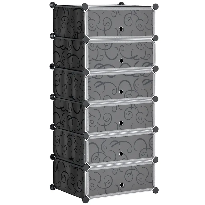 HOMCOM Mobilier de depozitare pentru pantofi modular 6 cuburi dreptunghiulare empilabile - negru | Romania