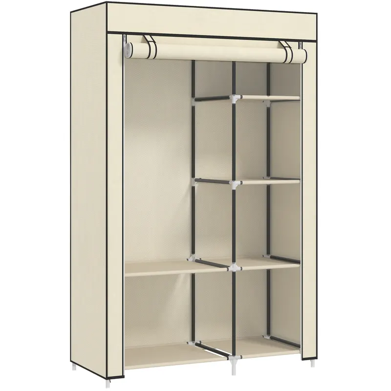 HOMCOM Dulap portabil din otel, netesut si PP cu 6 rafturi deschise, 1 cuier si usa cu balamale, 103x43x162,5 cm, gri | Romania