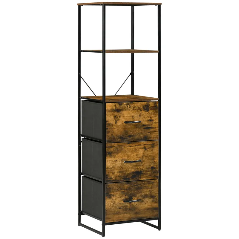 HOMCOM Mobilier de depozitare cu rafturi și 3 sertare din material textil pliabile detașabile, stil industrial, dim. 44L x 40l x 155Î cm | Romania