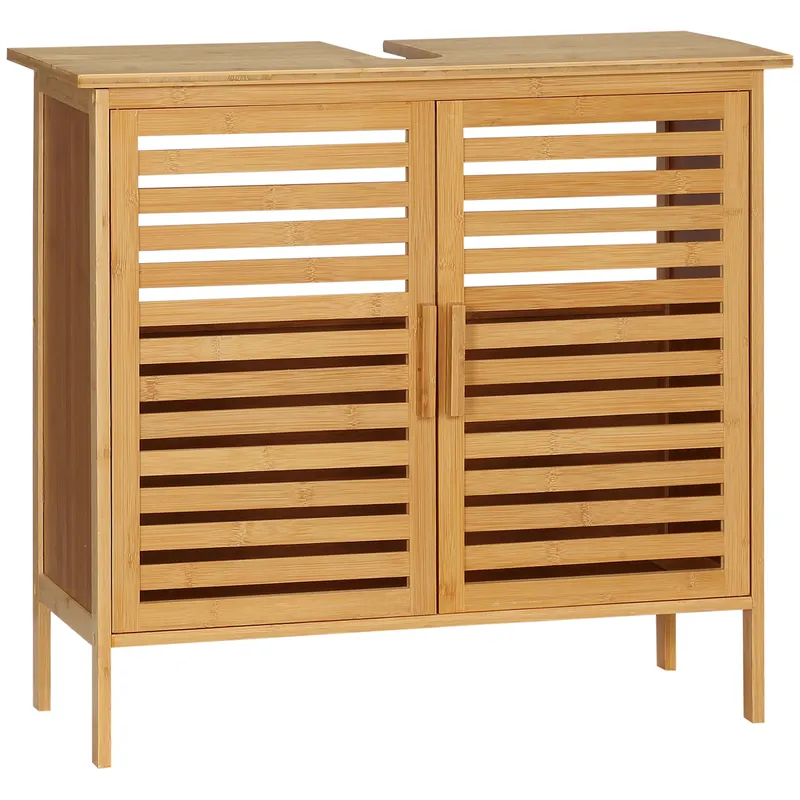 kleankin Mobila sub chiuvetă baie din bambus mobilier sub vasca 2 uși 66 x 29 x 61,5 cm | Romania