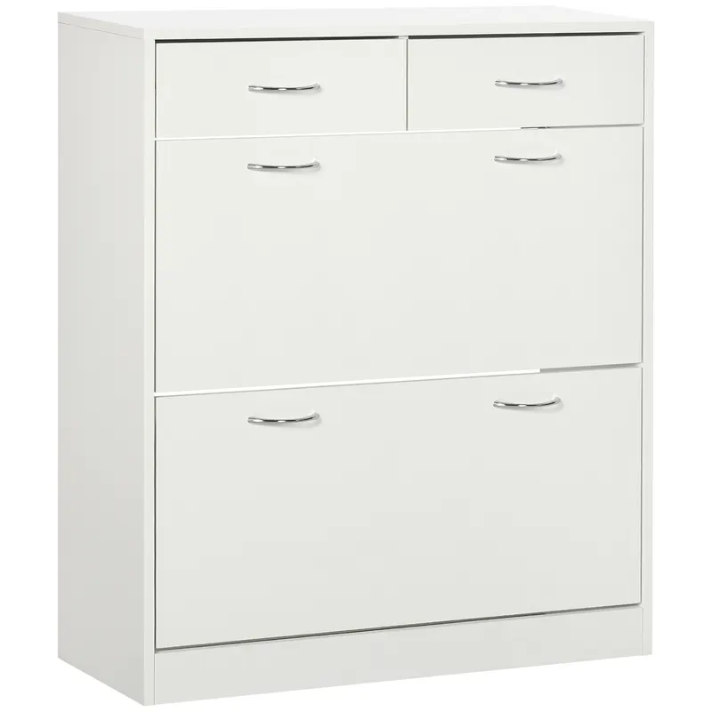 HOMCOM Etajeră pentru Pantofi, 12 Perechi, cu 2 Rafturi Interioare Reglabile și 2 Sertare, din Lemn, 80x30x91.5 cm, Alb | Romania