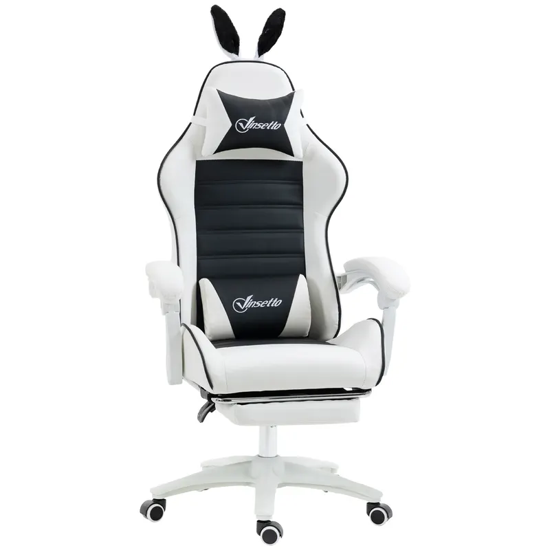 Vinsetto scaun gaming cu urechi de iepuraș, suport pentru picioare, perne, reclinabil și cu înălțime reglabilă, negru | Romania
