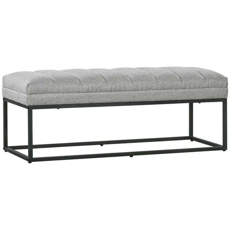 HOMCOM Banc design modern, scaun căptușit în material aspect lin gri și structură din metal negru, suport 200 kg, 120x44x45,5cm | Romania