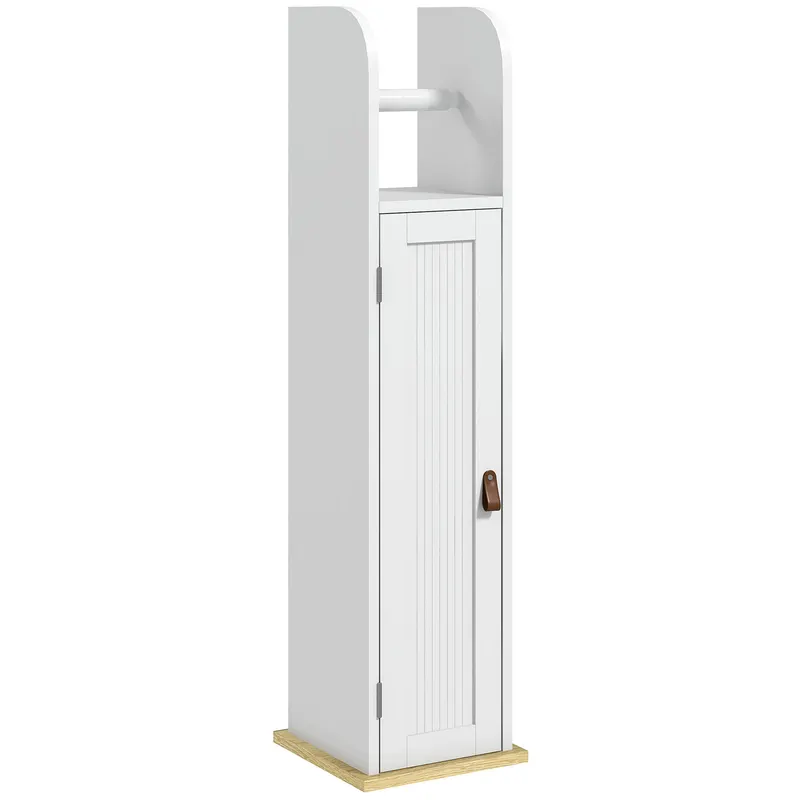 kleankin Mobilă de baie suport hârtie igienică cu dulap și rafturi reglabile 20 x 20 x 80 cm alb | Romania