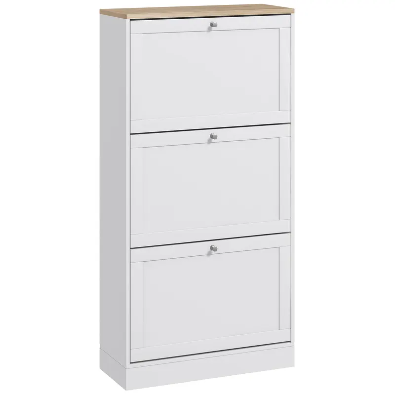 HOMCOM Dulap Îngust pentru Pantofi cu 3 Sertare și Rafturi Reglabile pe 2 Niveluri, 60x23,5x115 cm, Negru | Romania