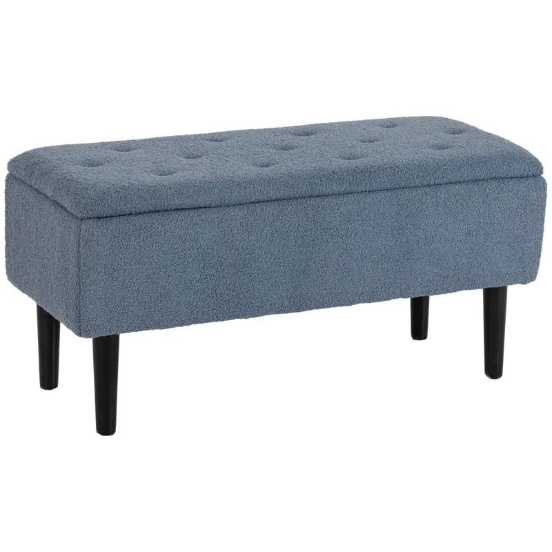 HOMCOM Polsterbank cu spațiu de depozitare, Sitztruhe, kasmiroptic, până la 120 kg, cadrul din lemn natural, 95 x 38 x 45 cm, Albastru | Romania