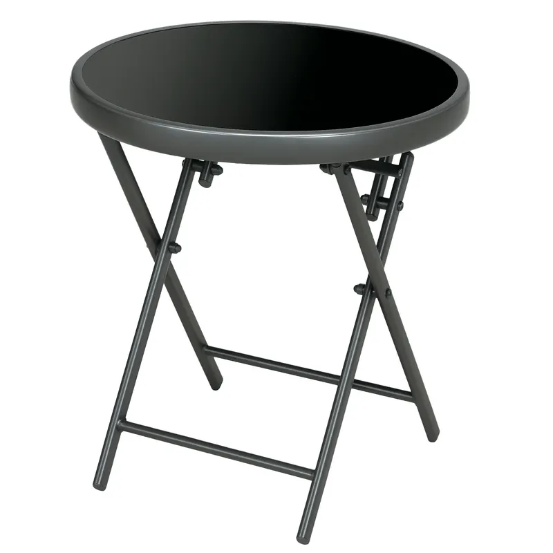 Outsunny Masa joasă pliabilă masă auxiliară pliantă blat din sticlă securizată structură din oțel rotundă Ø 45 x 50 cm negru | Romania