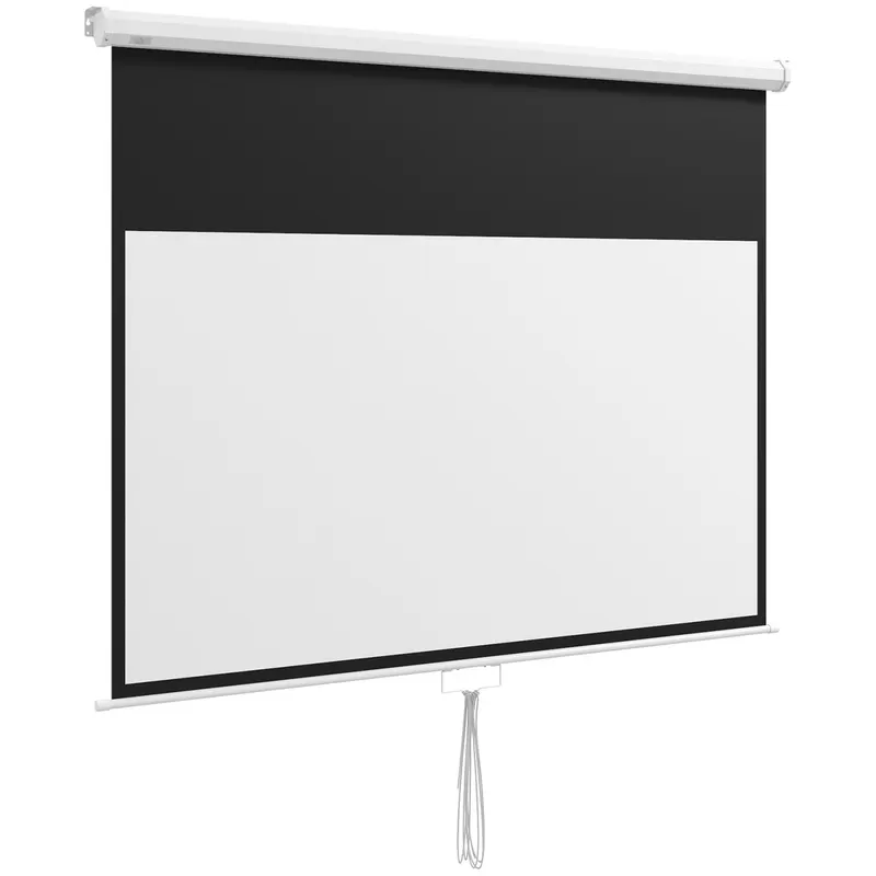 HOMCOM Ecran pentru Proiector 80" 16:9 cu Sfoară de Reglaj, din Plastic și Metal, 187x8x150 cm, Alb | Romania