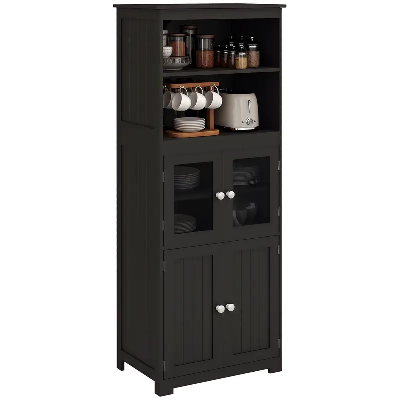 Bufet bucătărie HOMCOM cu sertare, dulapuri de depozitare multi-rangements dim. 60L x 30A x 162Î cm negru | Romania