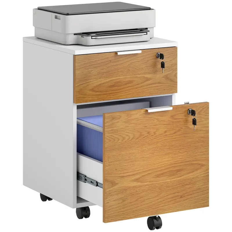 HOMCOM Cufăr de birou, mobilier de depozitare 2 sertare 2 bare pentru fișiere suspendate, cu cheie 2 chei 42x40x60 cm | Romania