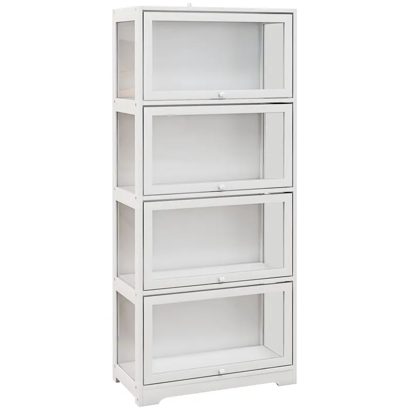 HOMCOM Vitrină Colecționari cu 4 Niveluri, Uși cu Balamale, Sistem Anti-Răsturnare, pentru Birou, Dormitor, 59 x 30 x 139 cm, Alb | Romania