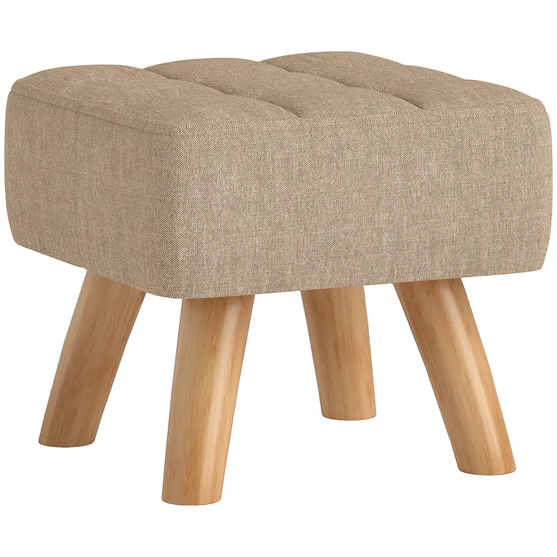 HOMCOM Repose pied salon ottoman scaun căptușit în material textil cu picioare din lemn 27 x 27 x 26 cm marron clair | Romania