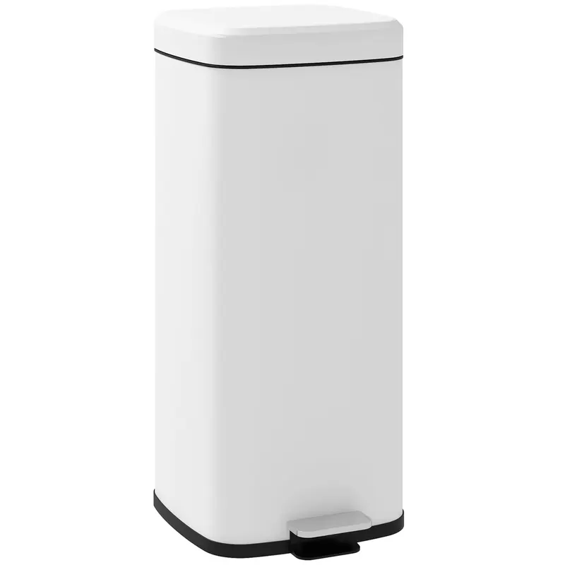 HOMCOM Coș de gunoi de bucătărie 30L cu capac cu închidere moale și pedale, găleată interioară detașabilă, 28L x 35l x 63,5H cm, alb | Romania
