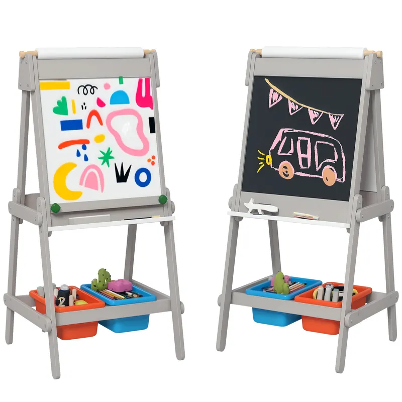 AIYAPLAY Tabla de desen pentru copii dublă cu rola de hârtie, tablă cu cretă, tablou, design 3-in-1 pentru desen și pictură | Romania