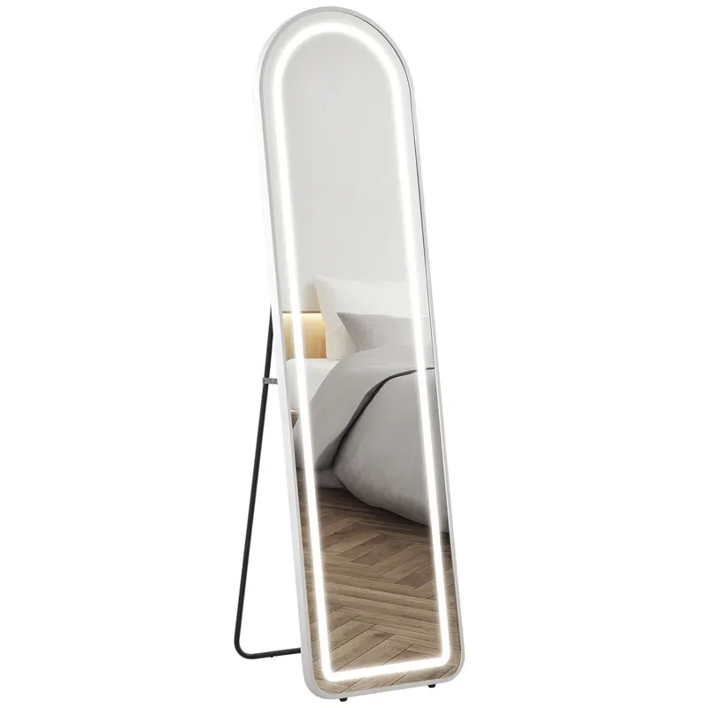 HOMCOM Oglindă completă în arc oglindă de corp cu LED 3 culori lumina reglabile funcție memorie 150 x 40 cm argintiu | Romania