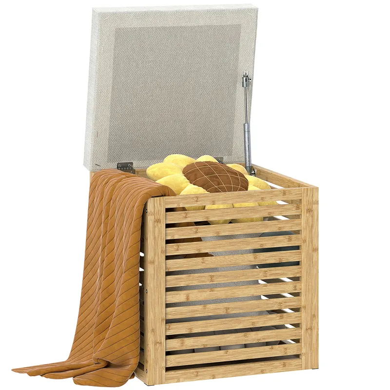 HOMCOM Cutie de depozitare scaun de depozitare 54.76 L design lamelar cadru din bambus natural 40 x 40 x 47 cm lemn natural | Romania