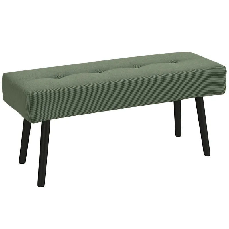 HOMCOM Bancă banca la capat de pat căptușită din catifea cotelată și picioare din oțel negru suport 220 kg 100 x 36 x 45 cm verde | Romania