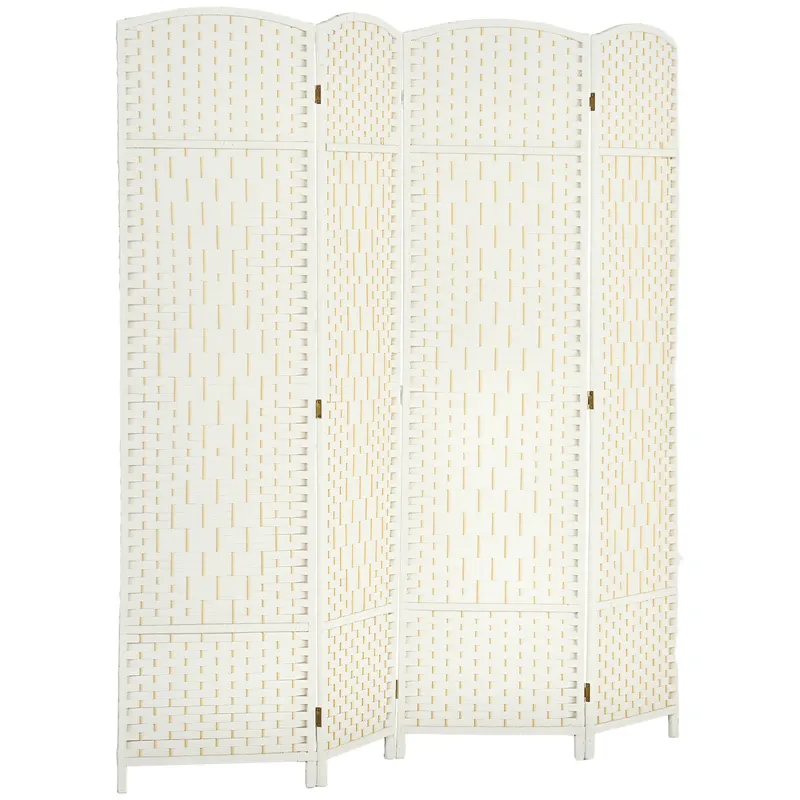 HOMCOM Paravent interior din lemn 4 panouri divizor de cameră pliabil pentru sufragerie dormitor 180 x 180 cm alb | Romania