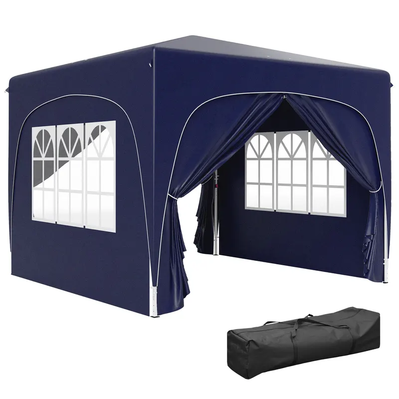 Outsunny Pavilion 3 x 3 m, cort pliabil pentru grădină cu pereți laterali și geantă de transport, UPF50+, reglabil în înălțime, nisip | Romania