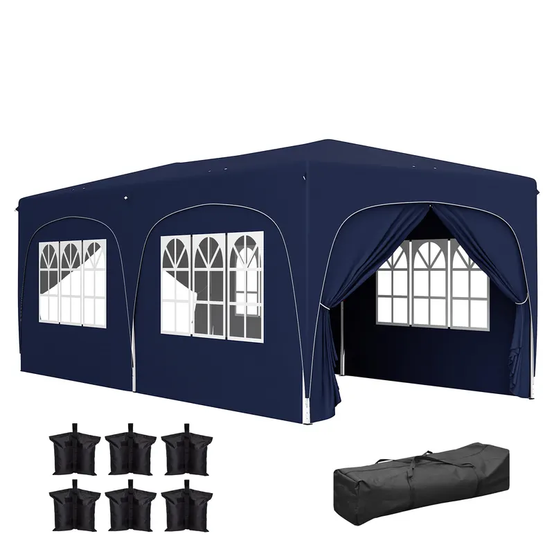 Outsunny Pavilion pop-up 3 x 6 m cu pereți laterali, cort de grădină reglabil în înălțime UPF50+ cu husă de transport și saci de nisip | Romania