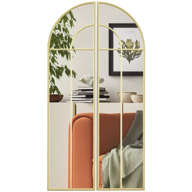 HOMCOM Miroir mural arc 30 x 120 cm, mare miroir decorativ cu ramă metalică, pentru living, cameră, hol, nuanță auriu | Romania