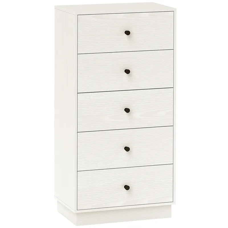 HOMCOM Comoda 5 sertare, mobilier de depozitare inalt si ingust, stil modern pentru camera de zi, living - 47x29x95cm, alb | Romania