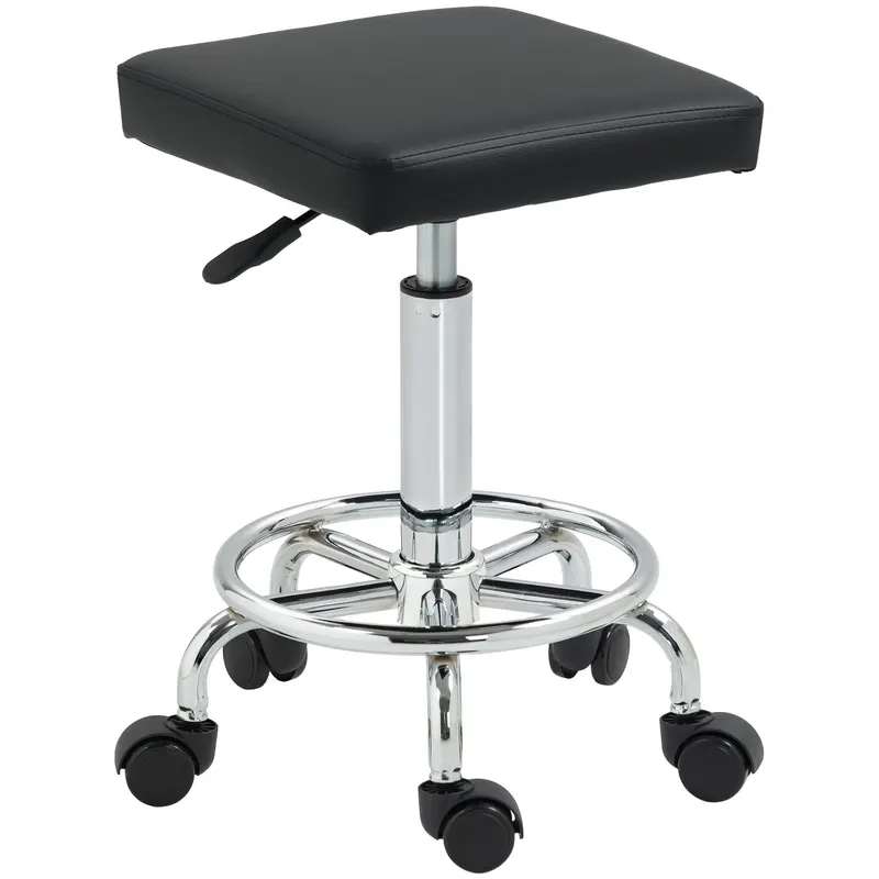 HOMCOM Taburet cu rotile cu înălțime reglabilă 50-66 cm și suport pentru picioare, pentru masaj, tatuaj, clinică, spa, negru | Romania