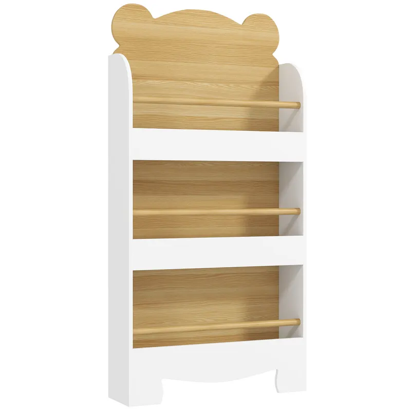 AIYAPLAY Bibliotecă pentru Copii cu 3 Rafturi în Formă de Ursuleț, cu Bariere Frontale, 55x15x110 cm, Culoare Lemn | Romania