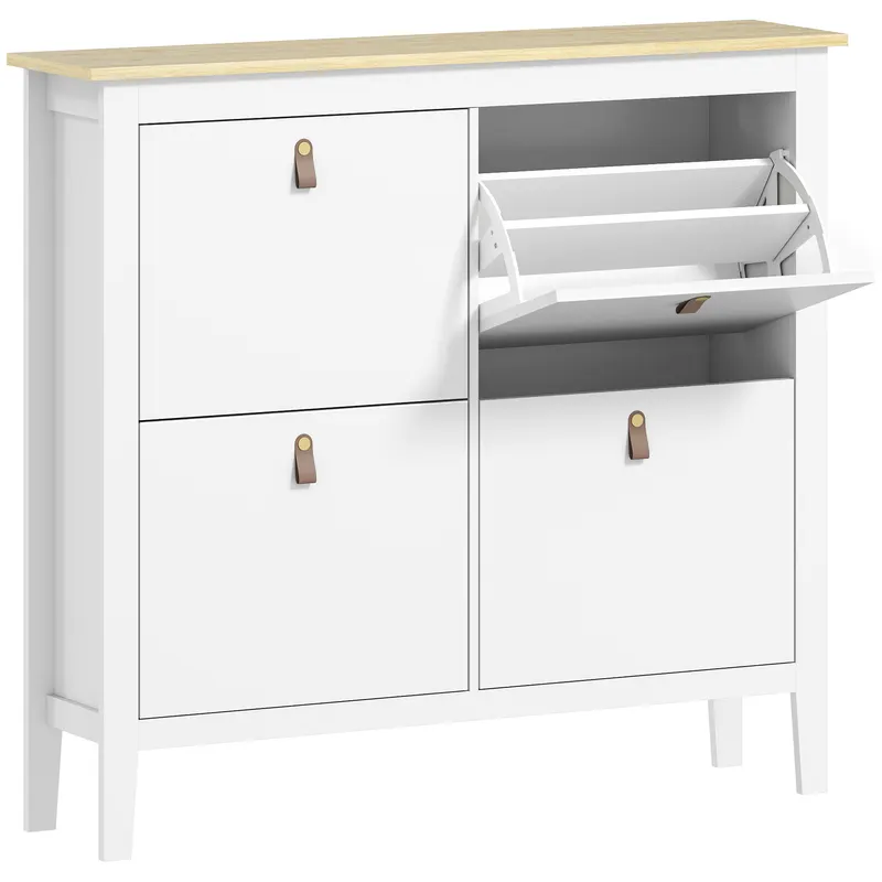 HOMCOM Pantofar Slim cu 4 Sertare pentru 20 Perechi de Pantofi, Mărime EU44 și Separatoare Reglabile, 105x24x95,5 cm, Alb | Romania