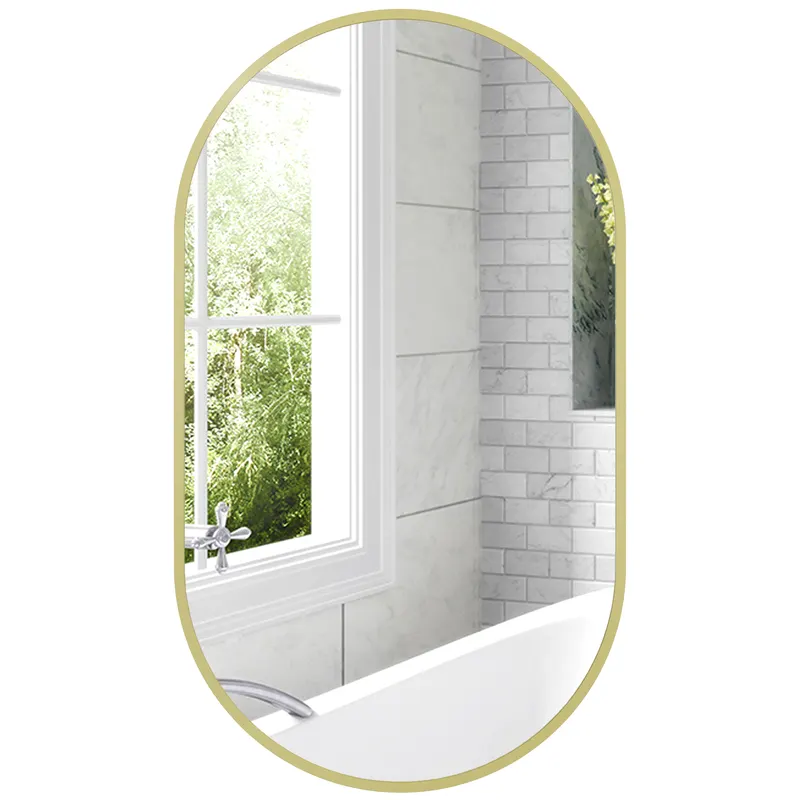 HOMCOM Marele miroir oval de perete cu cadru din aluminiu în stil minimalist, montaj vertical sau orizontal cu 3 cârlige, 40 x 70 cm, auriu | Romania