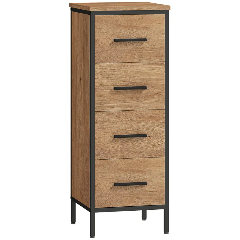 HOMCOM Mobilier de baie îngust cu 4 sertare și structură din oțel, 30 x 30 x 82 cm, stejar | Romania