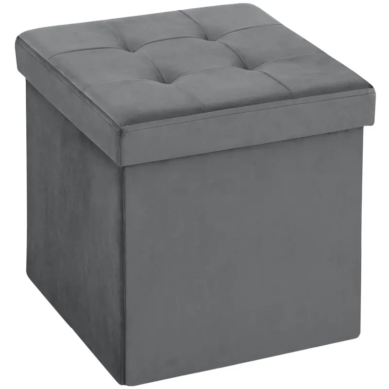 HOMCOM Scaun de depozitare pliabil, scaun pătrat 37,6 L din catifea, capacitate 120 kg, 38 x 38 x 38 cm, gri | Romania